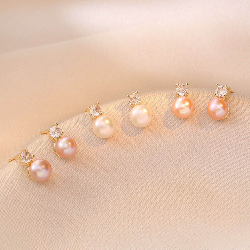 Crystal Accent Round Pearl Stud Earrings - view 1
