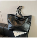 Slouchy Oversized Faux Leather Tote Bag - Black