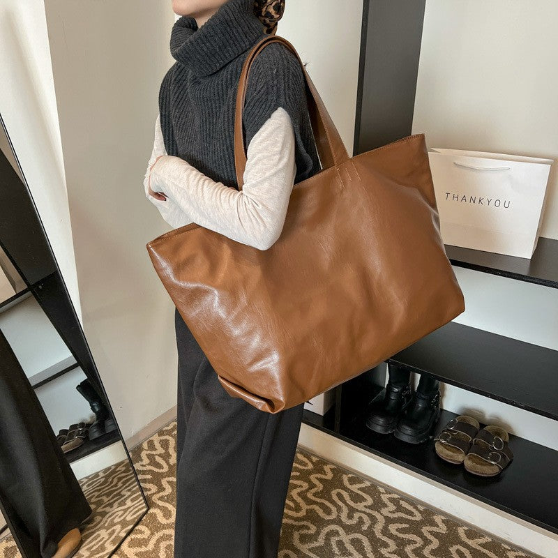 Slouchy Oversized Faux Leather Tote Bag