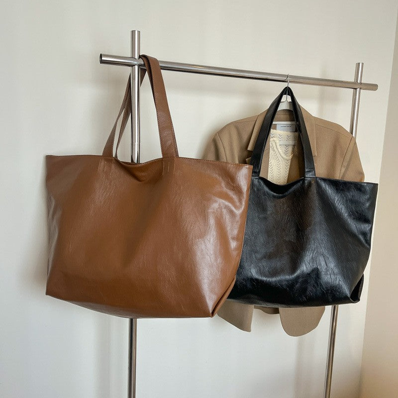 Slouchy Oversized Faux Leather Tote Bag