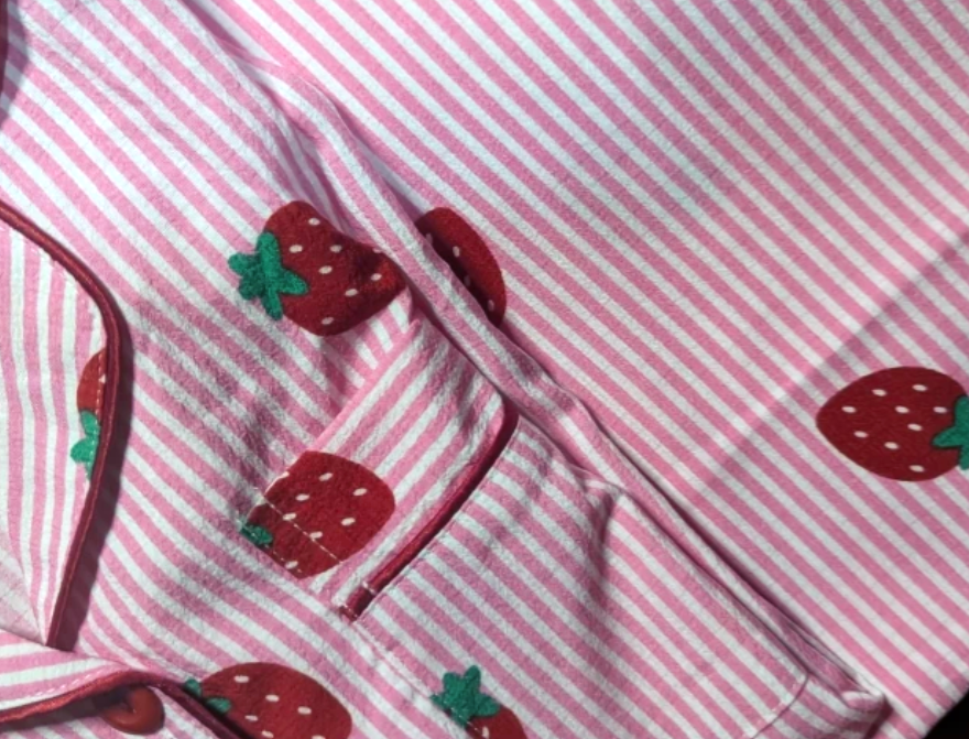 Strawberry Print Ruffle Trim Pajama Set - Pink - 3