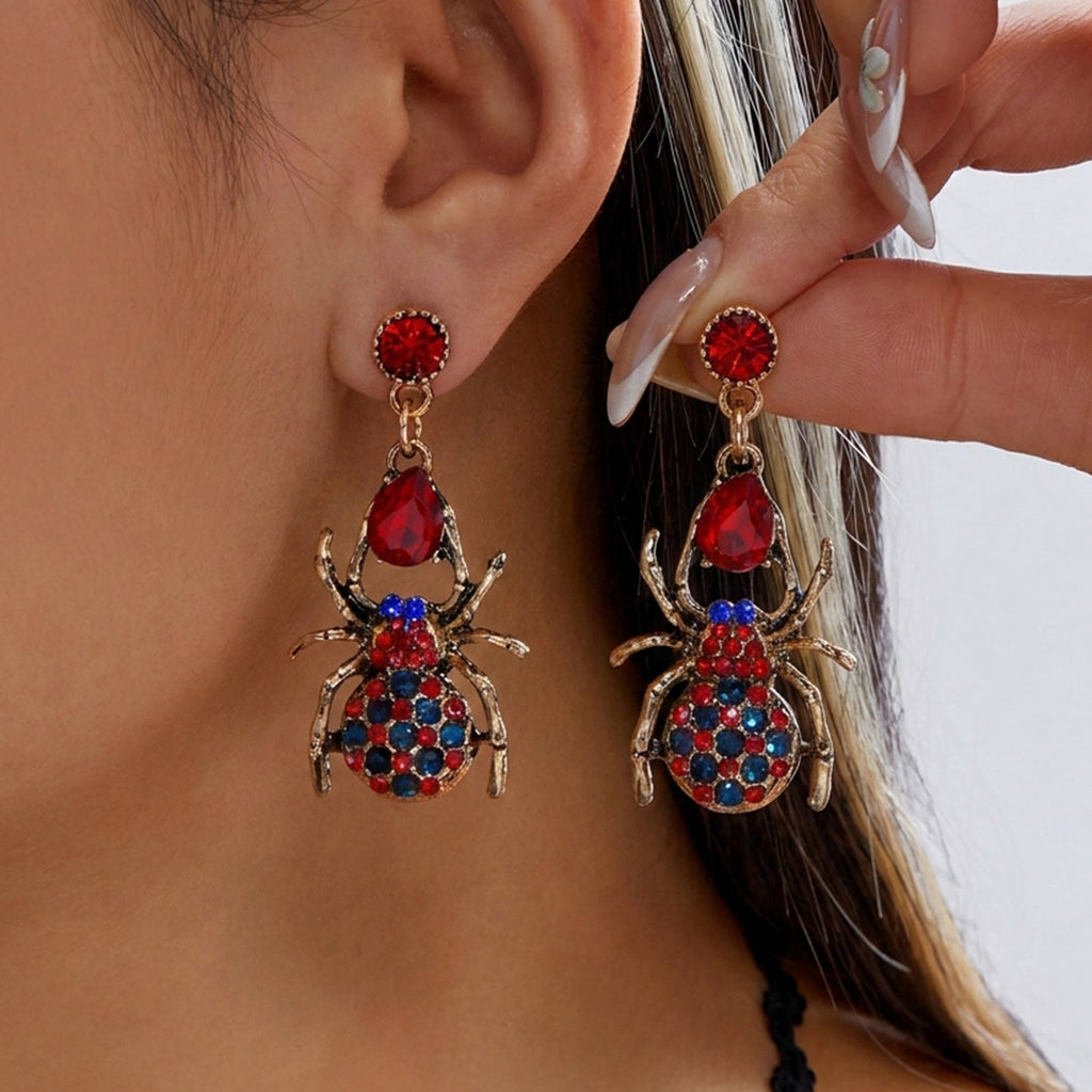 Spider Charm Drop Earrings For Halloween - C1