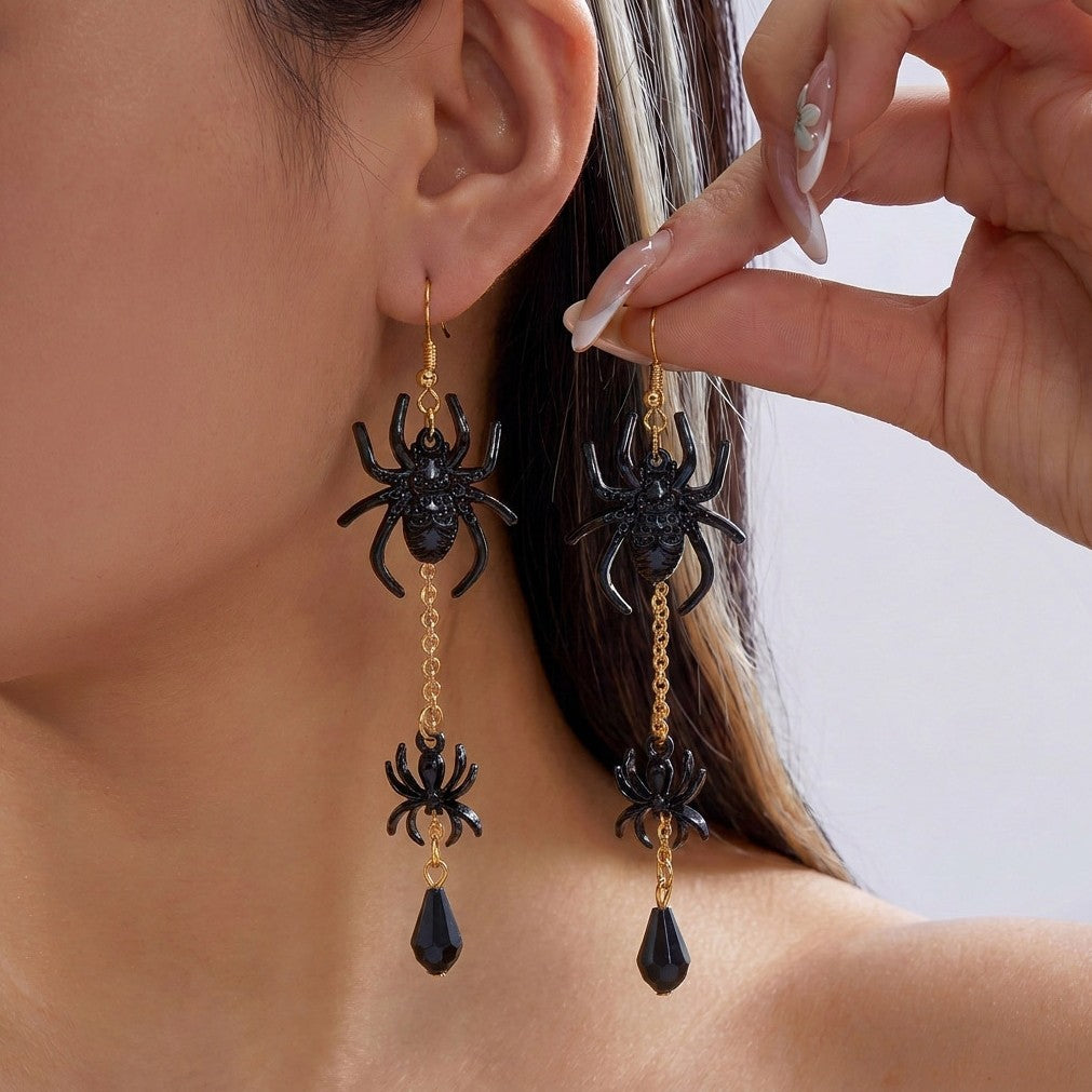 Spider Charm Drop Earrings For Halloween - C2