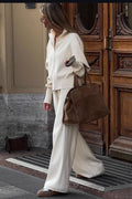 Zip Front Knit Jacket and Trouser Set - White
