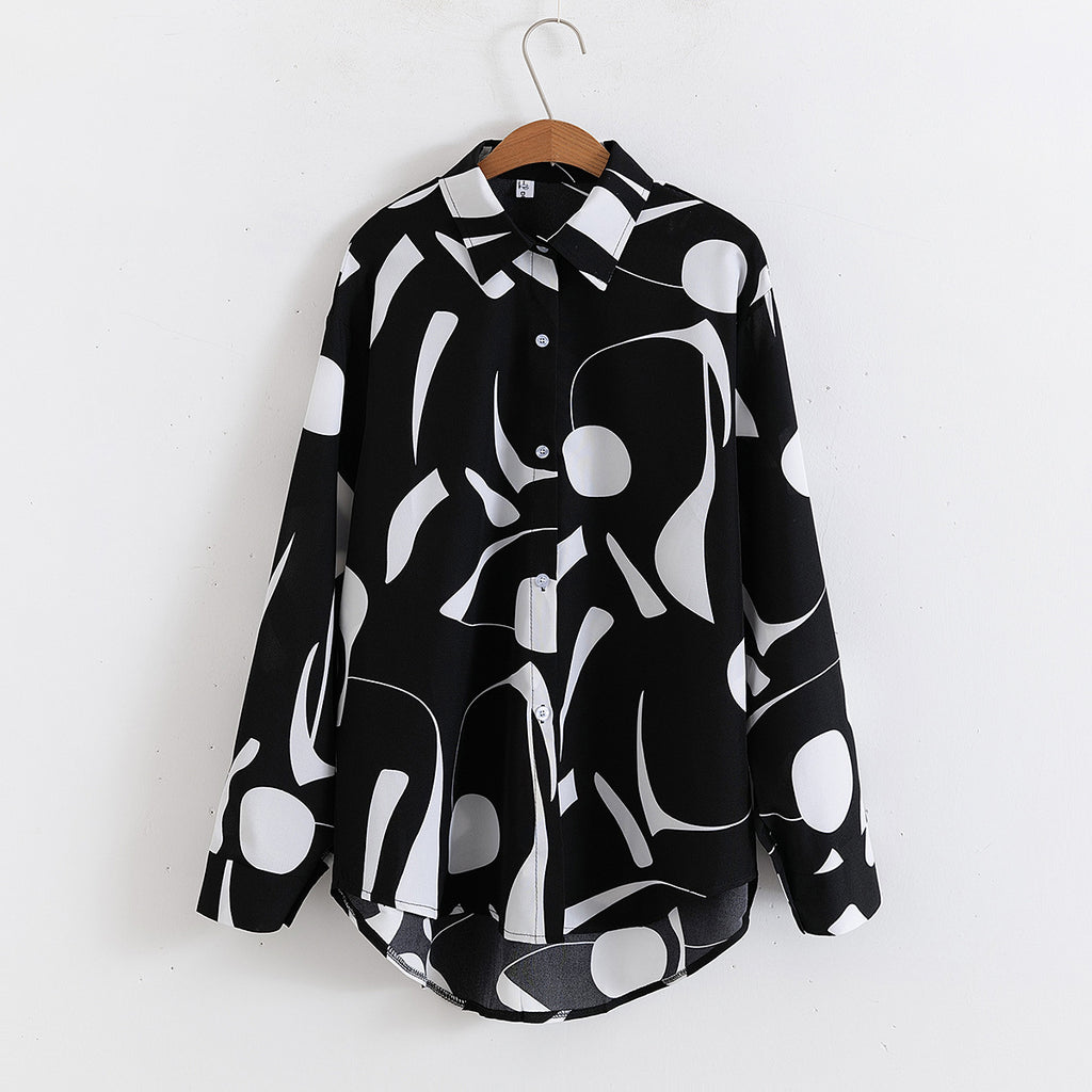 Mod Abstract Print Drop Shoulder Shirt - Black