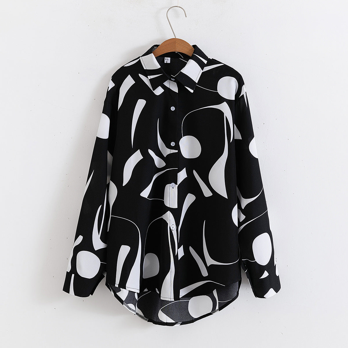 Mod Abstract Print Drop Shoulder Shirt - Black