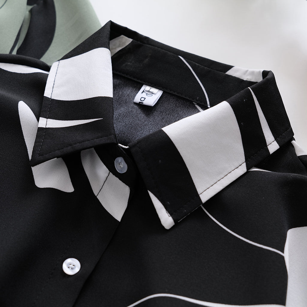 Mod Abstract Print Drop Shoulder Shirt - Black - 1