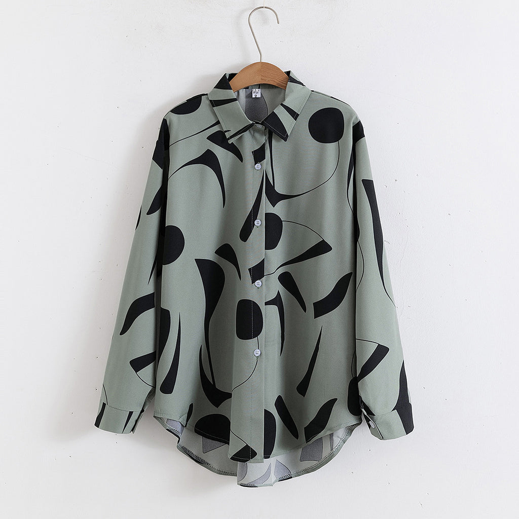 Mod Abstract Print Drop Shoulder Shirt - Sage