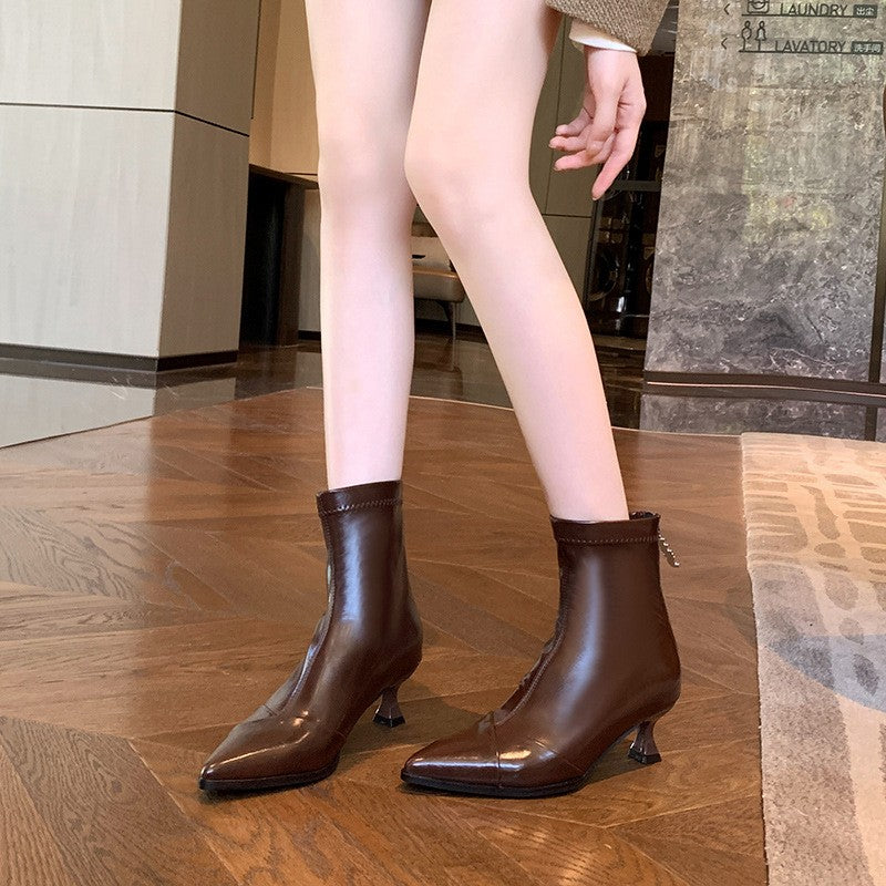 Pointed Toe Kitten Heel Ankle Boots