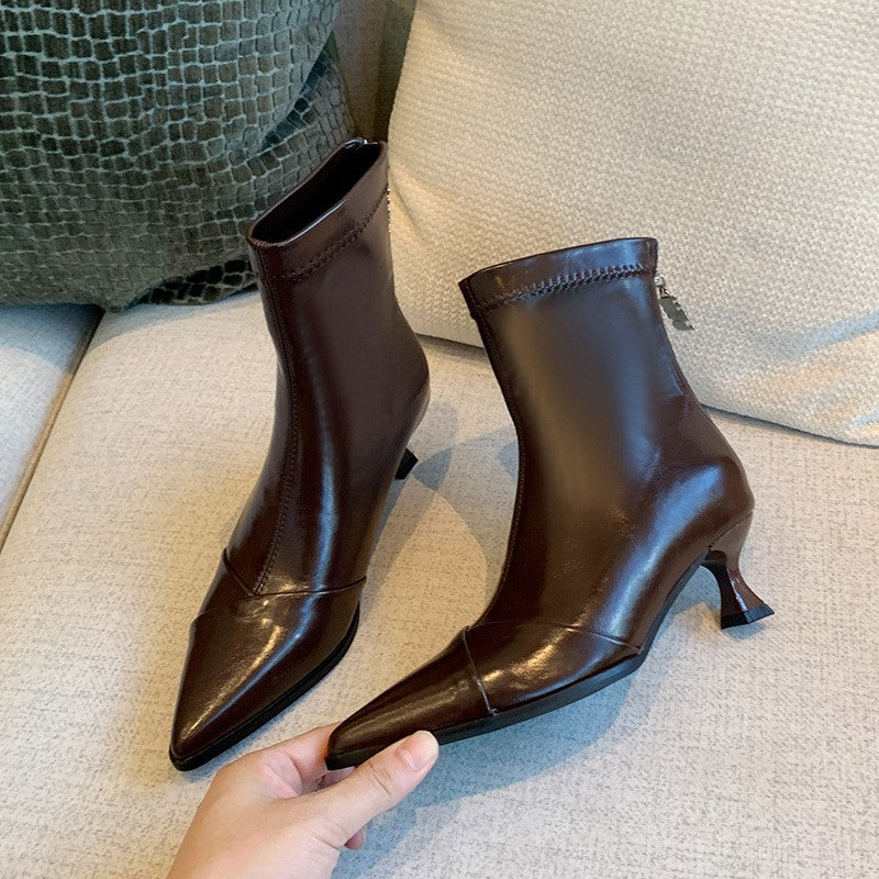 Pointed Toe Kitten Heel Ankle Boots