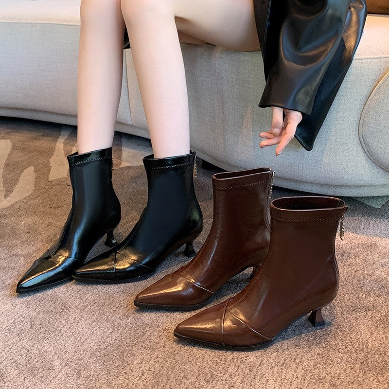 Pointed Toe Kitten Heel Ankle Boots