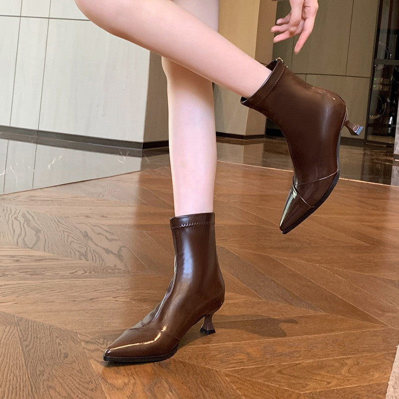 Pointed Toe Kitten Heel Ankle Boots