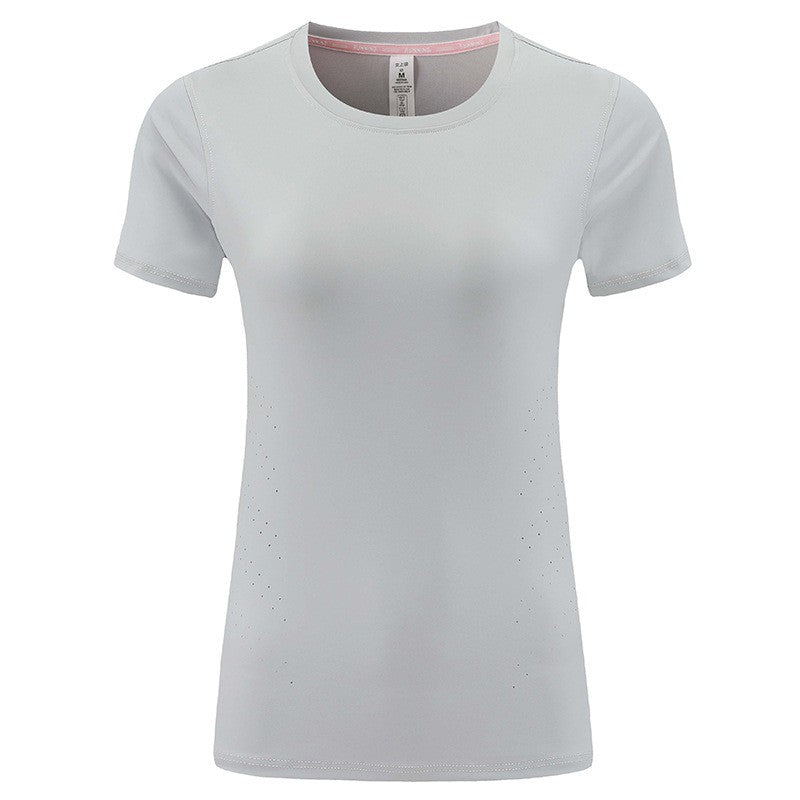 Quick-Dry Perforated Split Hem Running Tee - Light Gray