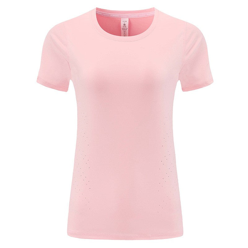 Quick-Dry Perforated Split Hem Running Tee - Light Pink