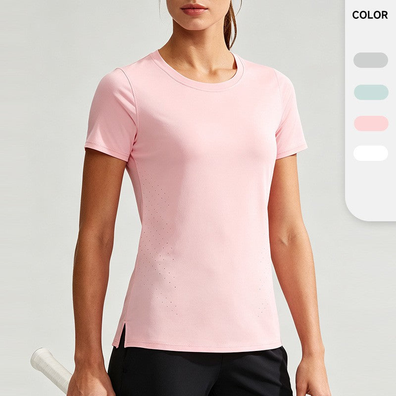 Quick-Dry Perforated Split Hem Running Tee