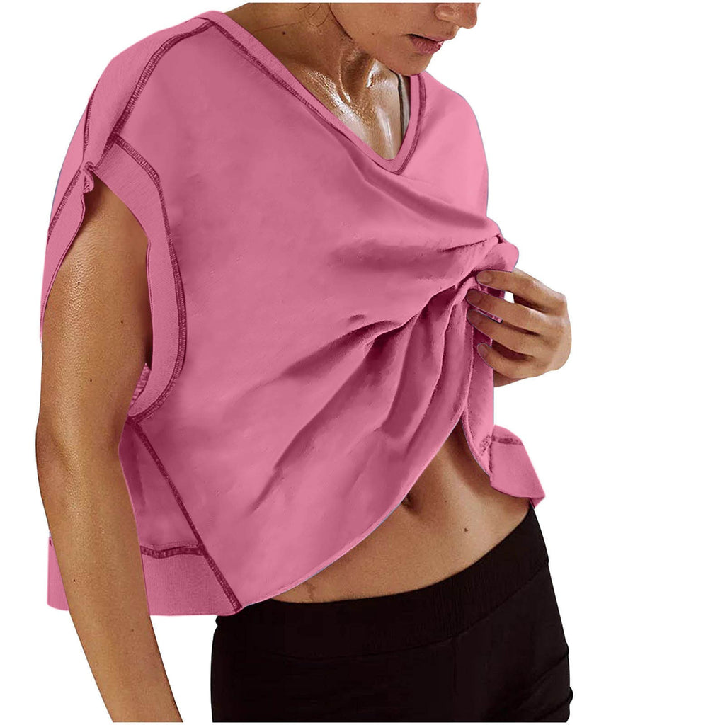 Open Back Cropped Oversized Workout Tee - Pink