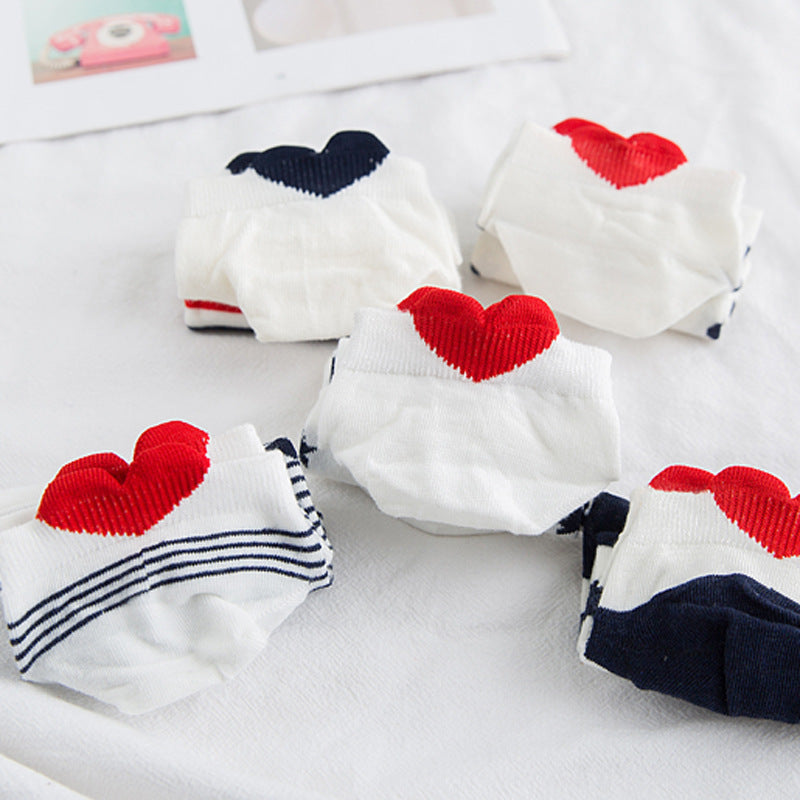 Heart Detail Patterned Ankle Socks - Bars