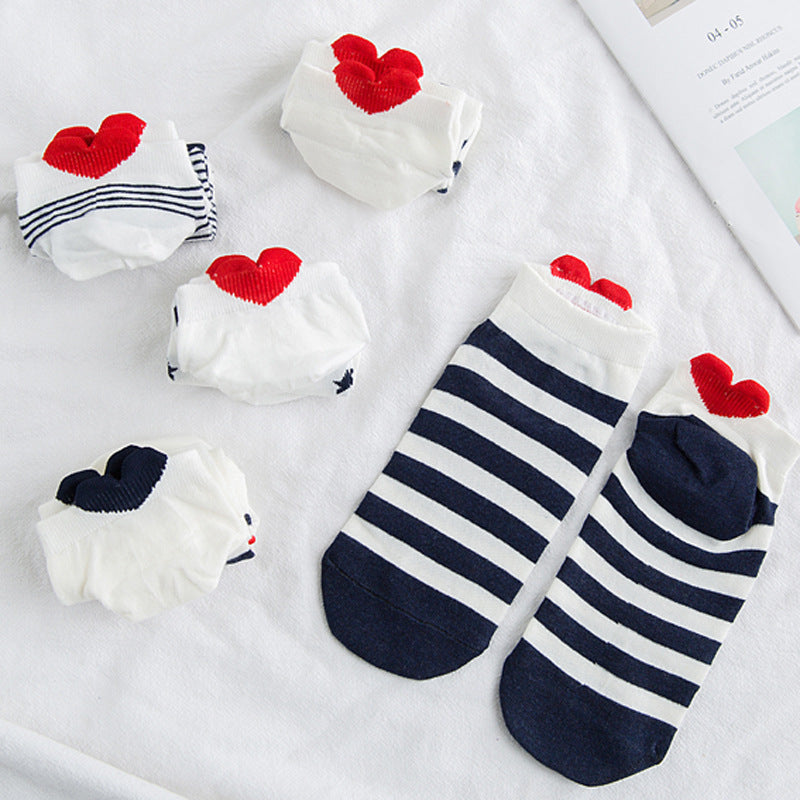 Heart Detail Patterned Ankle Socks - Bars - 2