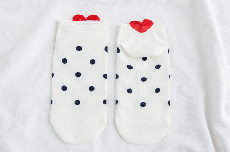 Heart Detail Patterned Ankle Socks - Dots