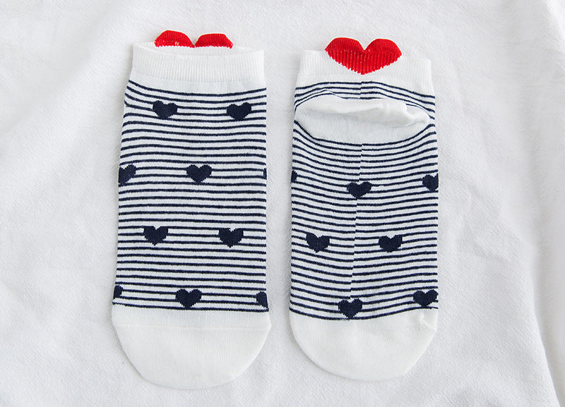Heart Detail Patterned Ankle Socks - Heart