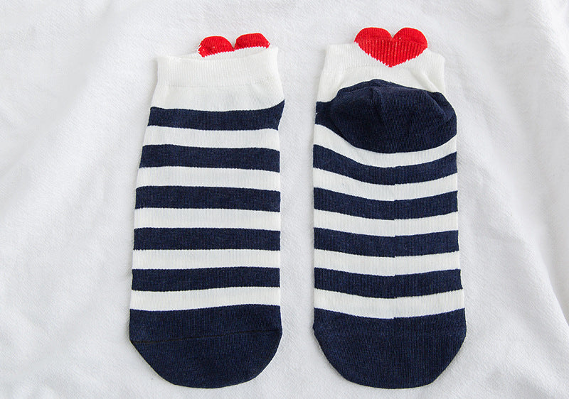Heart Detail Patterned Ankle Socks - Stripe