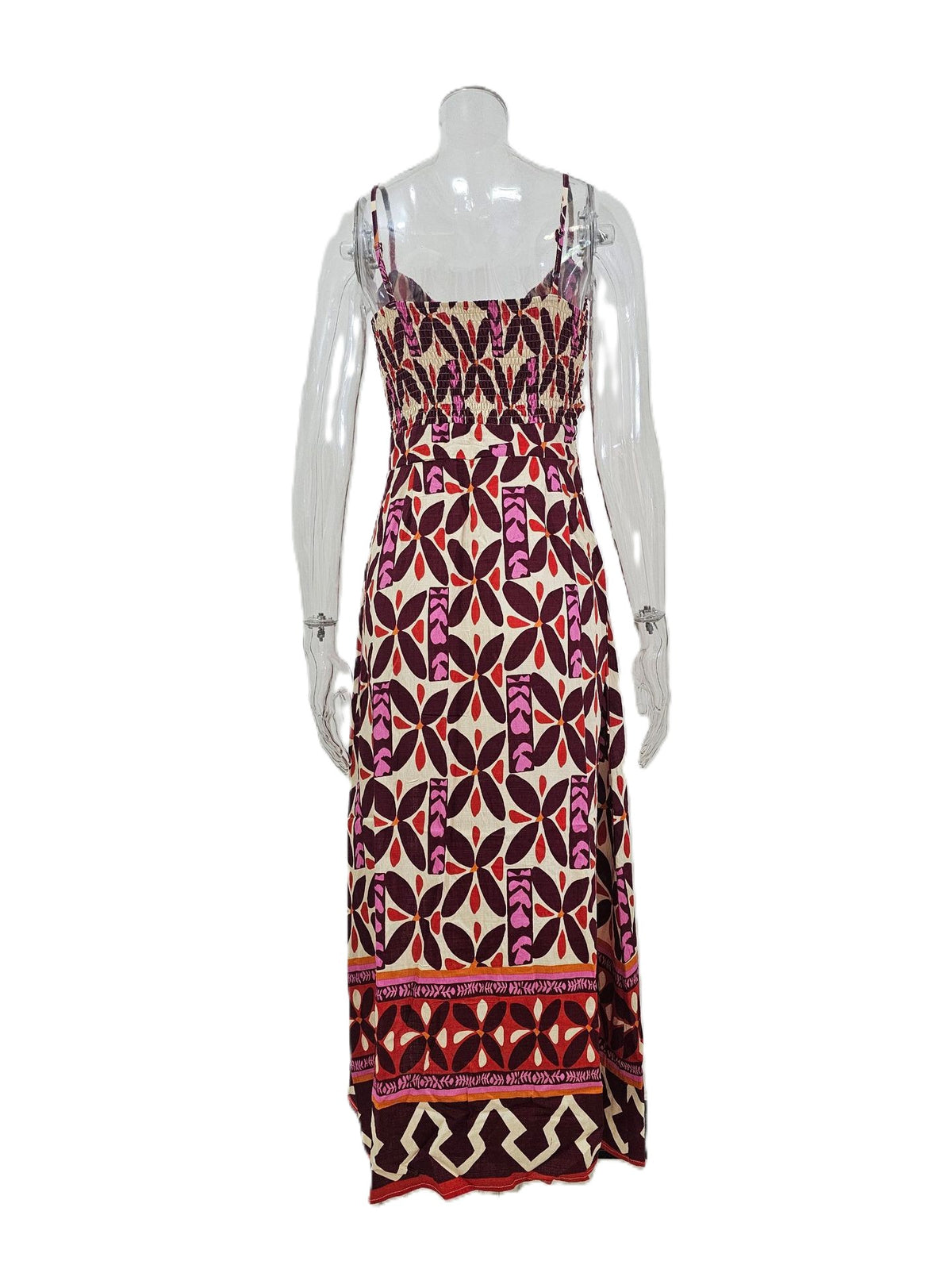 Boho Border Print Cami Maxi Dress - Winered - 2