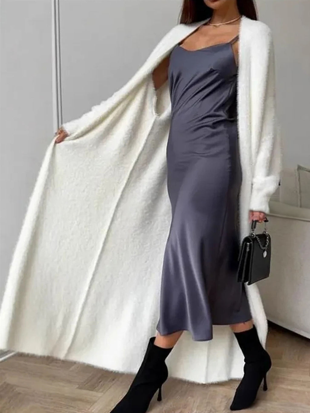 Longline Plush Faux Fur Open Coat