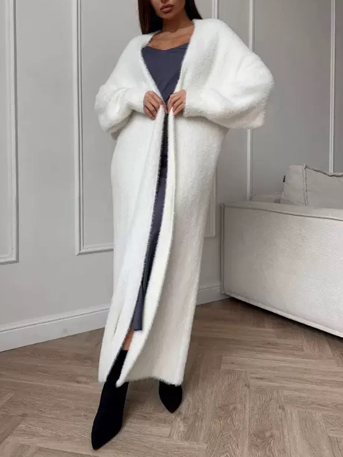 Longline Plush Faux Fur Open Coat - view 1