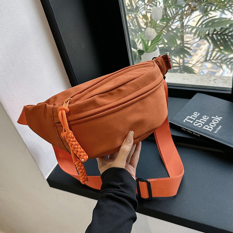 Everyday Nylon Sling Belt Bag with Braided Pulls - Burnt Orange