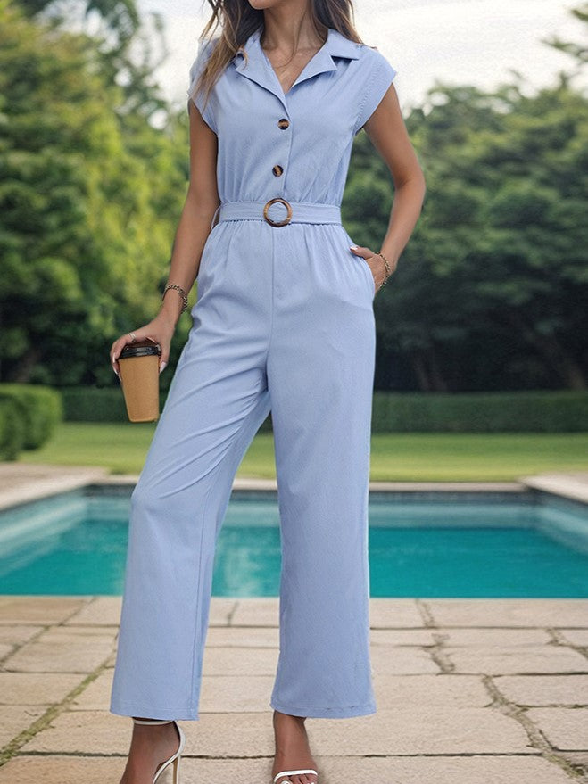 Lapel Collar Sleeveless Wide Leg Jumpsuit - view 1
