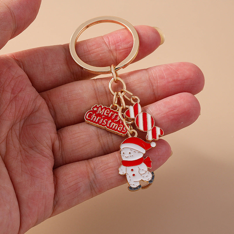 Enamel Christmas Tree Snowman Charm Keyring - C1
