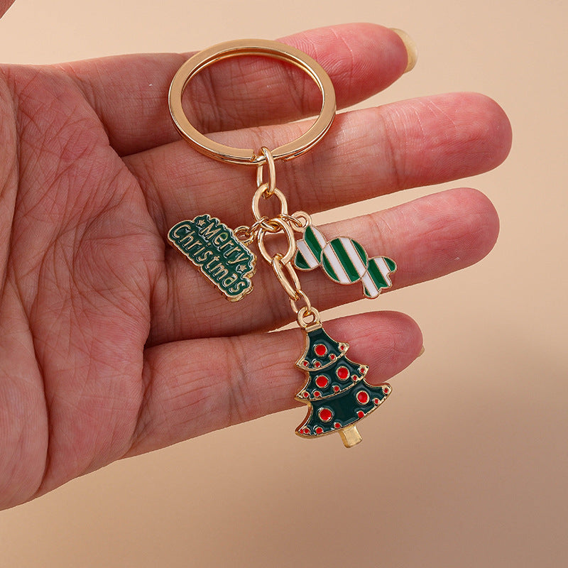 Enamel Christmas Tree Snowman Charm Keyring - C3