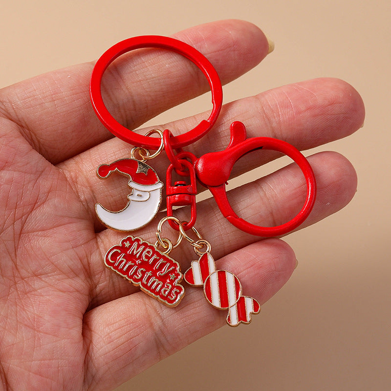 Enamel Christmas Tree Snowman Charm Keyring - C4