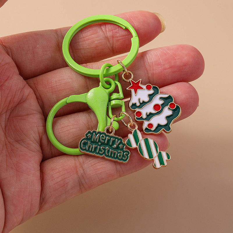 Enamel Christmas Tree Snowman Charm Keyring - C5