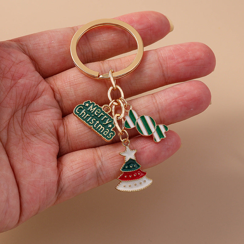 Enamel Christmas Tree Snowman Charm Keyring - C6