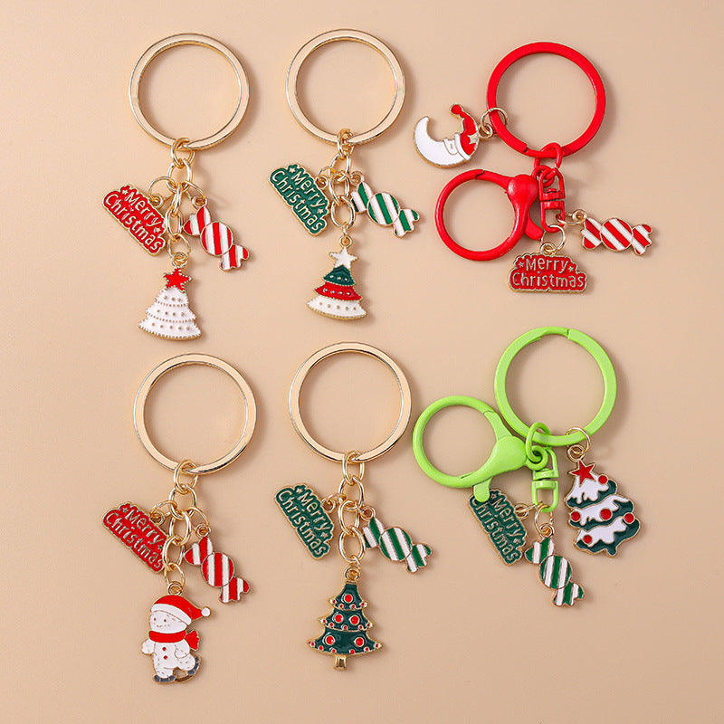 Enamel Christmas Tree Snowman Charm Keyring