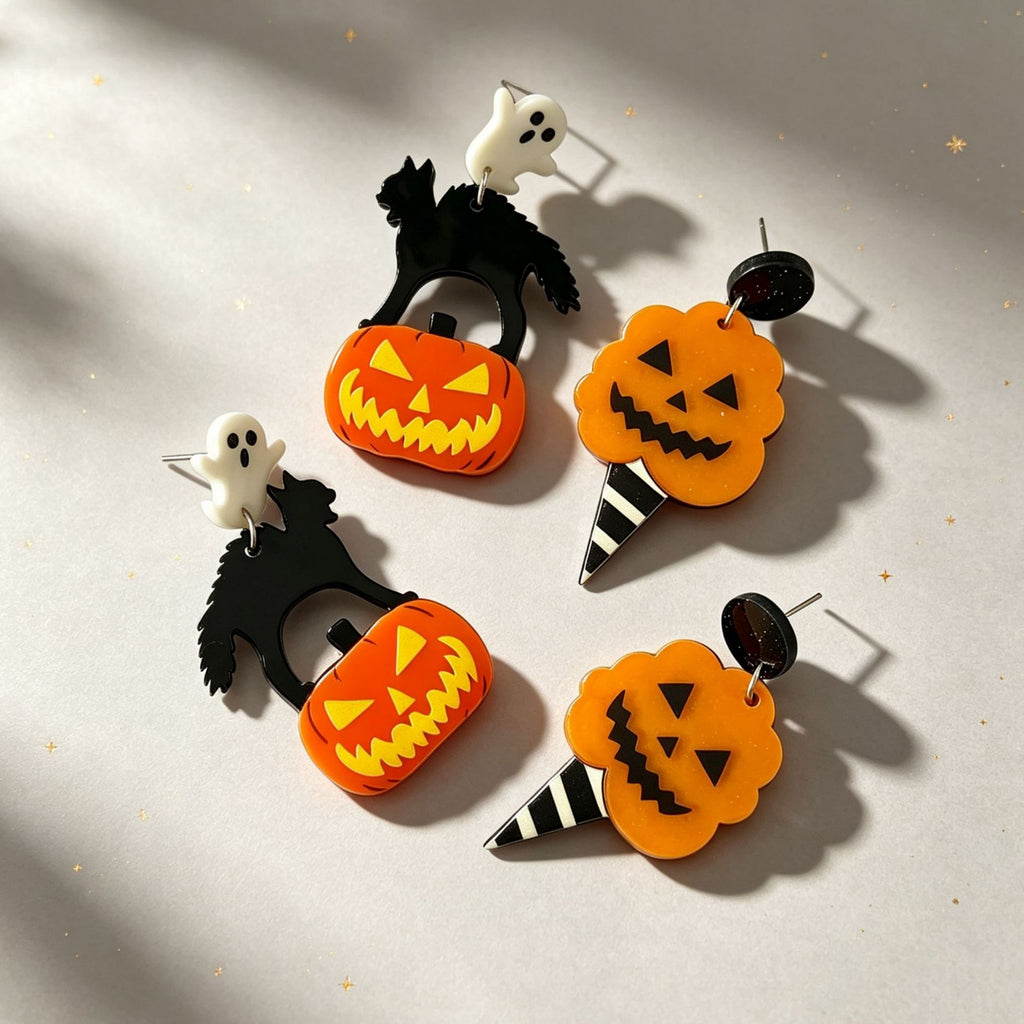 Spooky Pumpkin And Ghost Dangle Earrings - Ghost