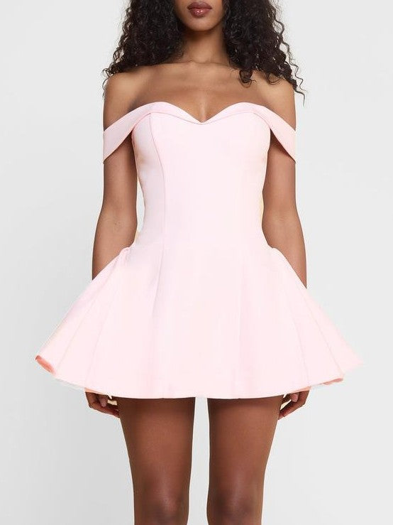 Sweetheart Neck Skater Mini Dress with Trim - Pink