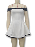 Sweetheart Neck Skater Mini Dress with Trim - White01