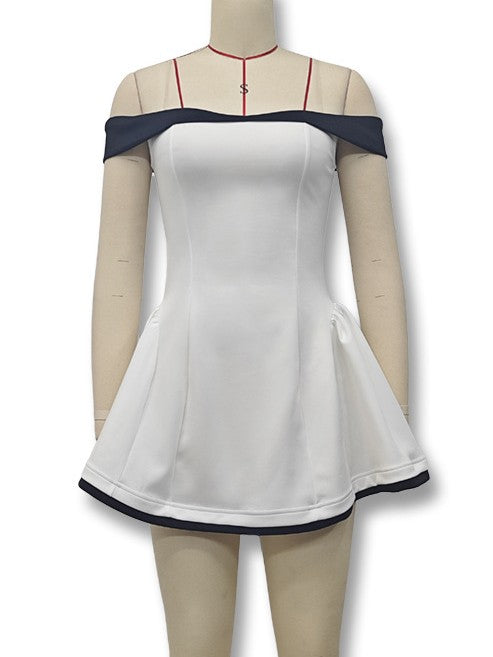 Sweetheart Neck Skater Mini Dress with Trim - White01