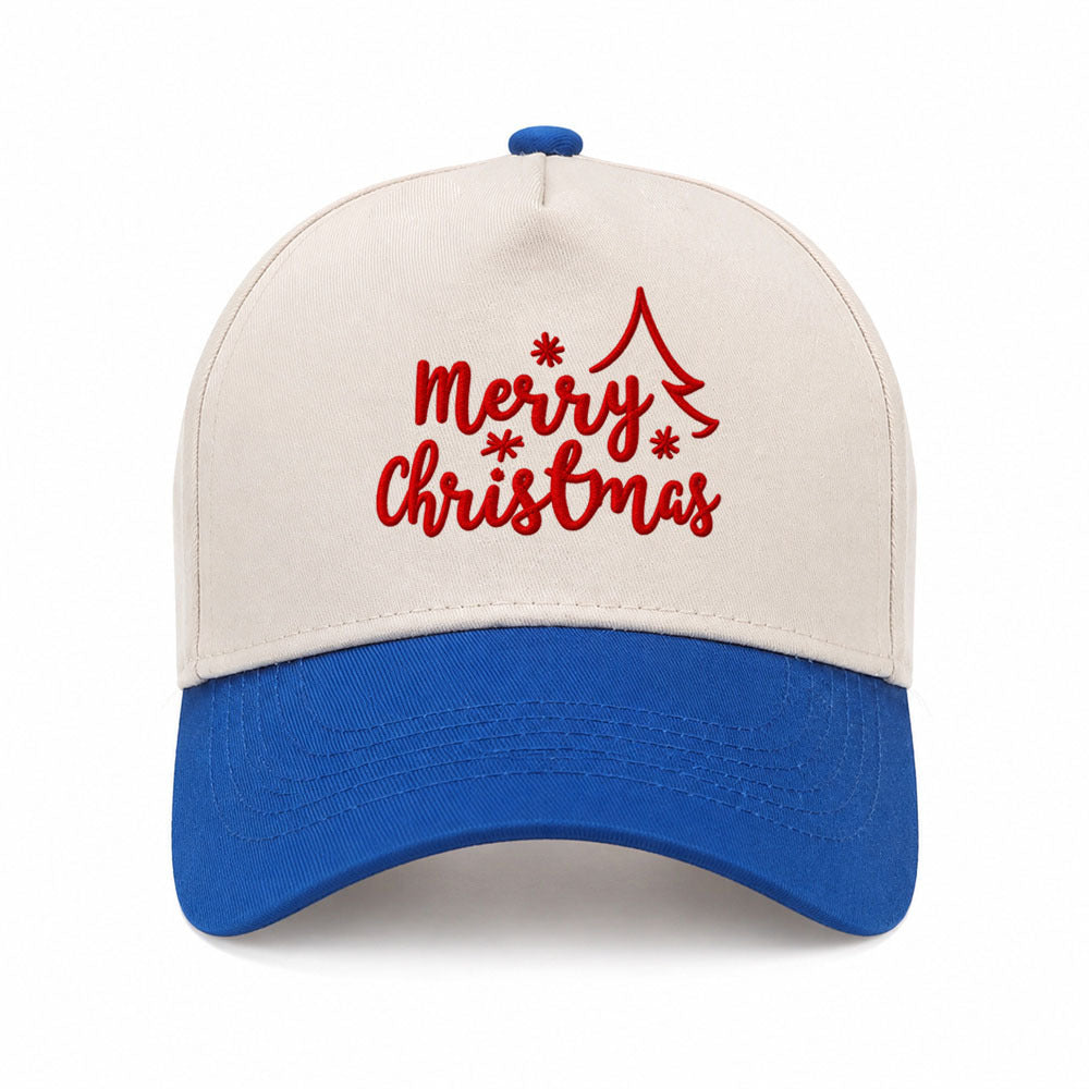 Two-Tone Christmas Baseball Cap With Tree Embroidery - Blue