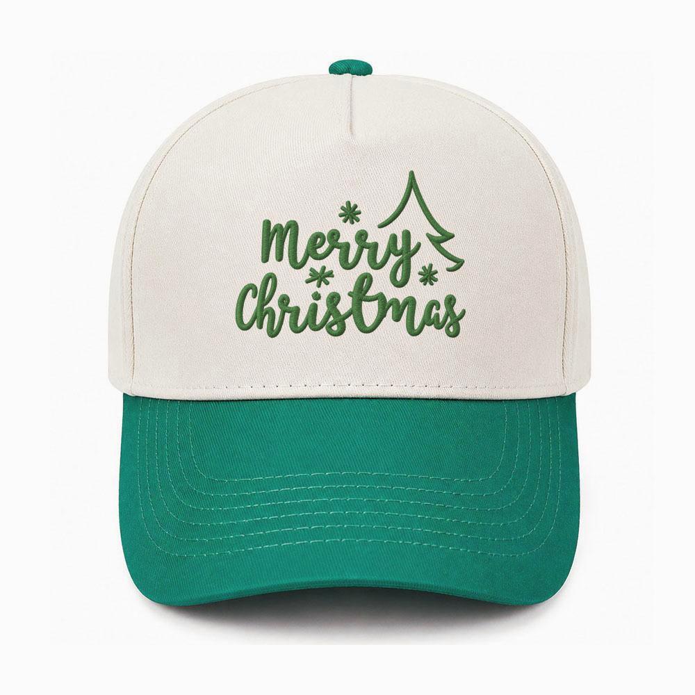 Two-Tone Christmas Baseball Cap With Tree Embroidery - DGreen