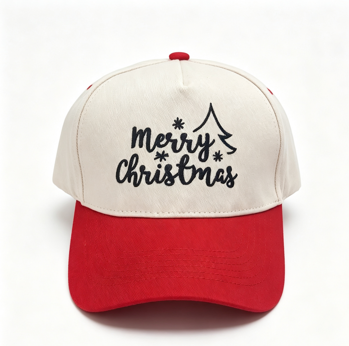 Two-Tone Christmas Baseball Cap With Tree Embroidery - DRed