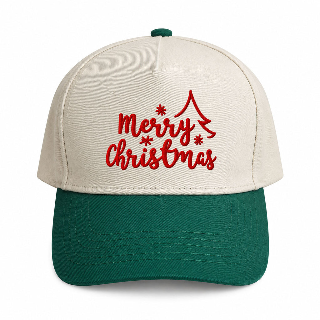 Two-Tone Christmas Baseball Cap With Tree Embroidery - Green