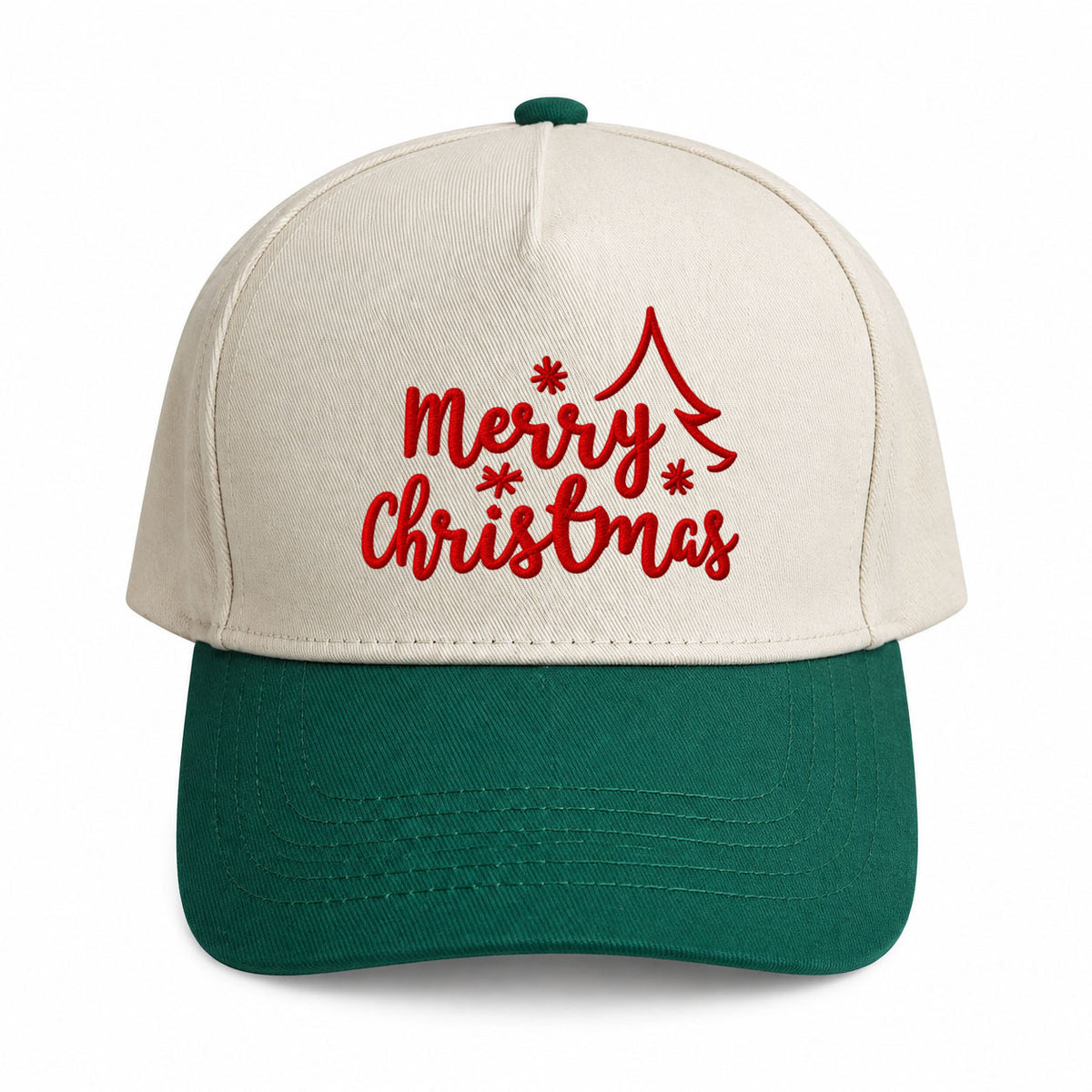 Two-Tone Christmas Baseball Cap With Tree Embroidery - Green