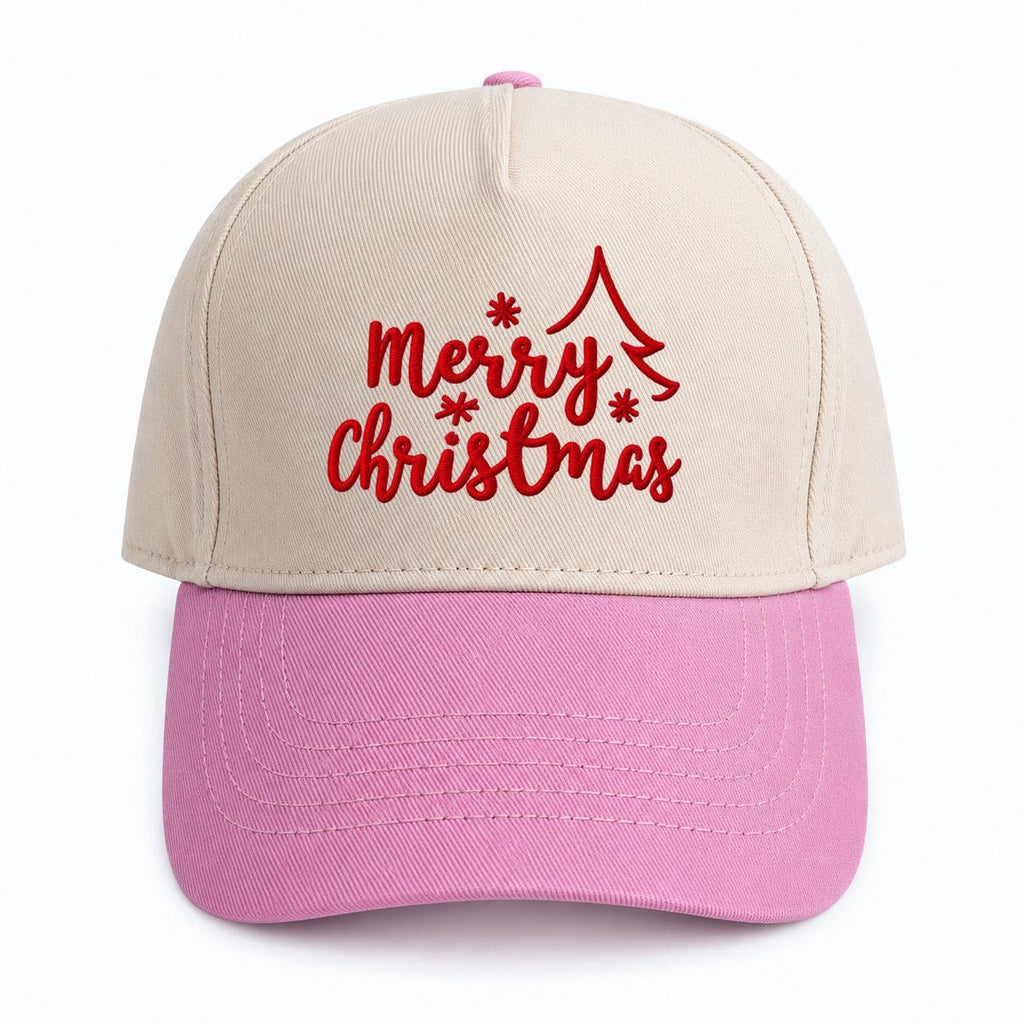 Two-Tone Christmas Baseball Cap With Tree Embroidery - Pink