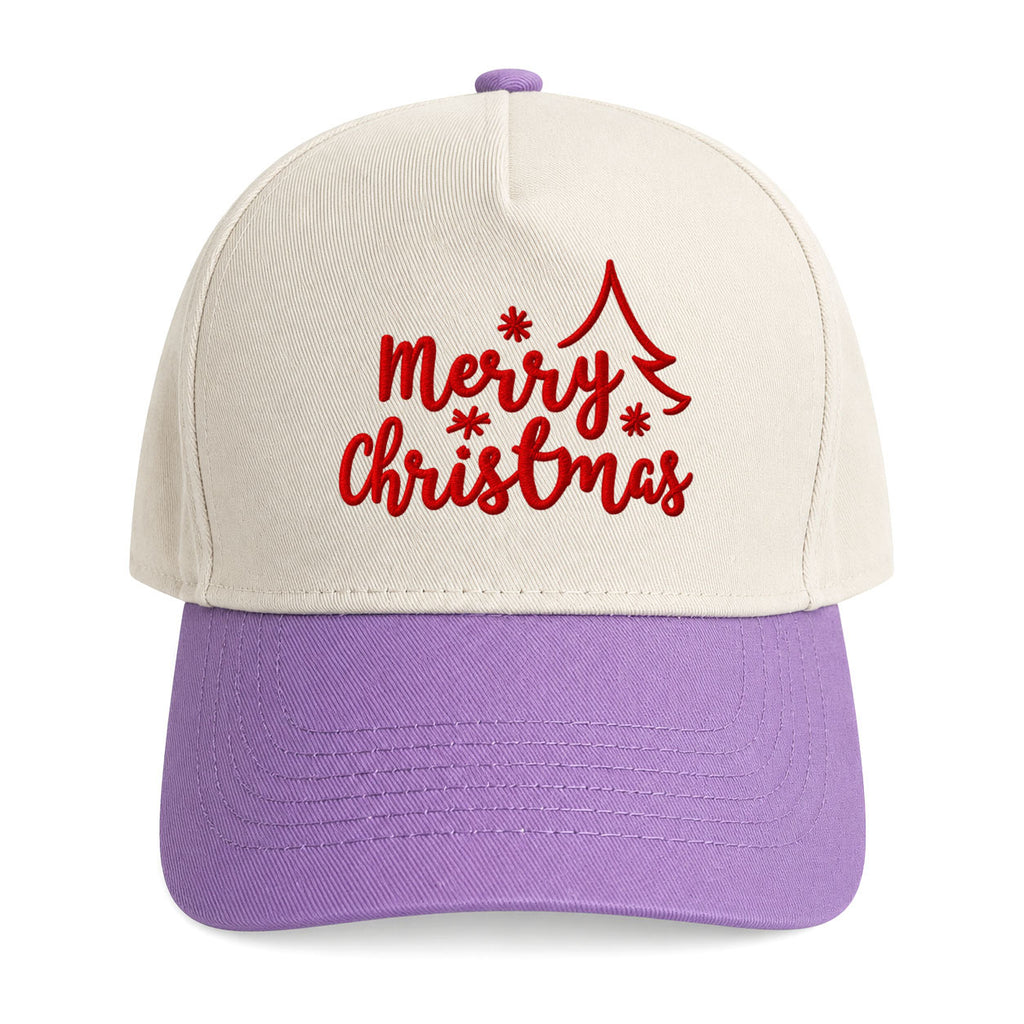 Two-Tone Christmas Baseball Cap With Tree Embroidery - Purple