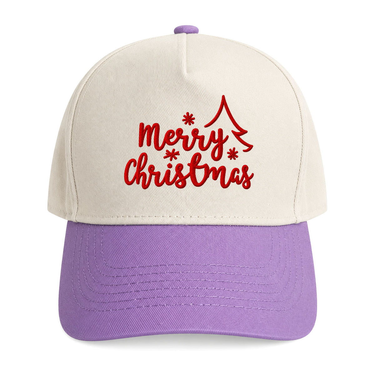 Two-Tone Christmas Baseball Cap With Tree Embroidery - Purple
