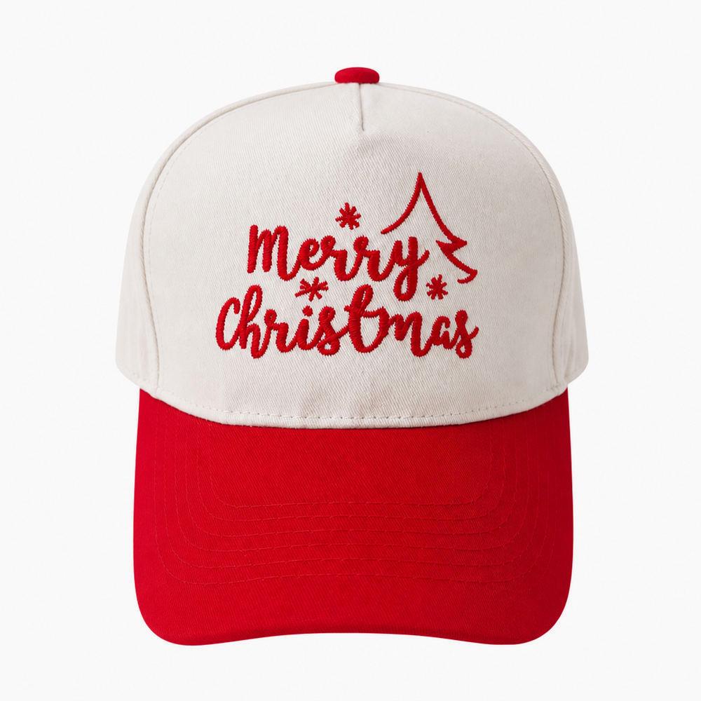 Two-Tone Christmas Baseball Cap With Tree Embroidery - Red