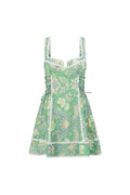 Botanical Print Lace-Up Corset Mini Dress - Green
